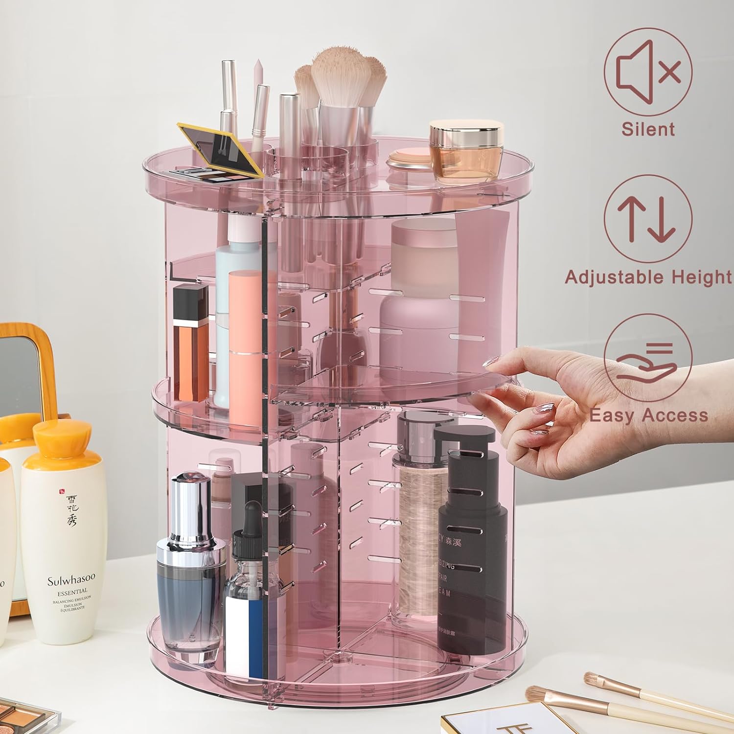 Rotating Makeup Organizer, Adjustable Layers Spinning Organizer, Cosmetic Display Case, Multi-Function Storage Carousel, Makeup Organizer, Makeup Holder, Makeup Stand Rotating Makeup Organizer, Adjustable Layers Spinning Organizer, Cosmetic Display Case, Multi-Function Storage Carousel, Makeup Organizer, Makeup Holder, Makeup Stand